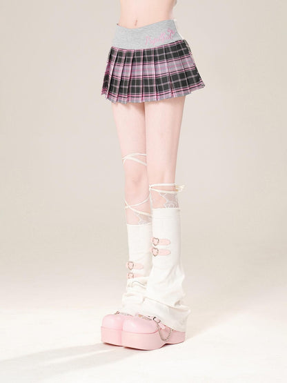 kelly kitty Plaid Embroidered High Waist Slim Pleated Women&