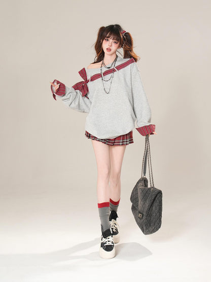 kelly kitty Plaid Embroidered High Waist Slim Pleated Women&