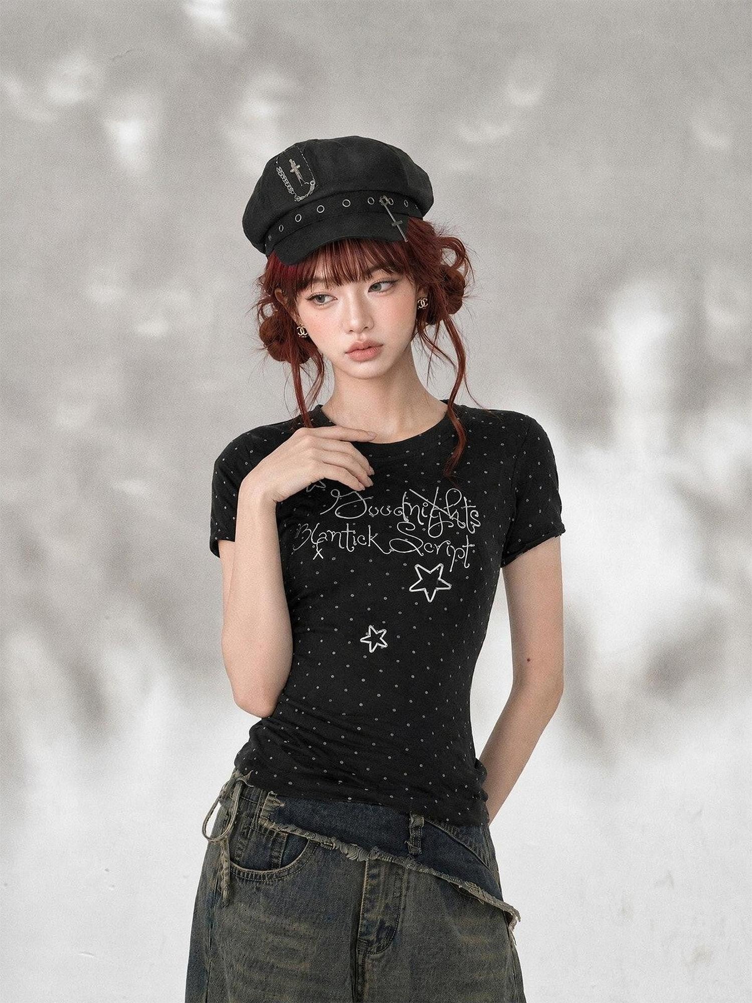 kelly kitty Polka Dot Embroidered Korean Women&