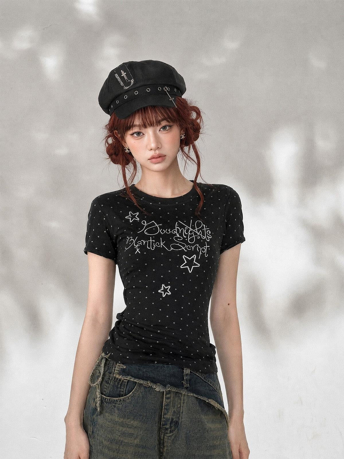 kelly kitty Polka Dot Embroidered Korean Women&
