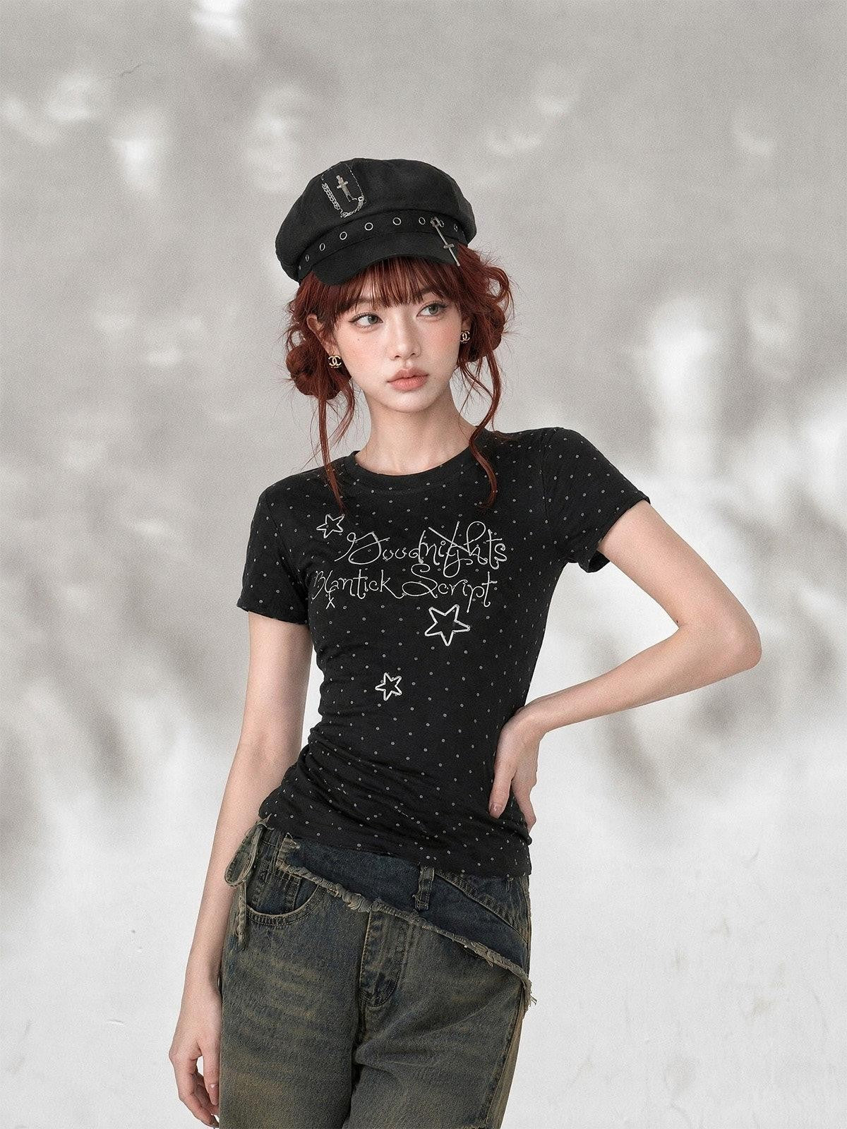 kelly kitty Polka Dot Embroidered Korean Women&