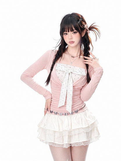 kelly_kitty_Polka_Dot_Faux_Layered_Ruched_Waist_Women&