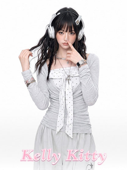 kelly kitty Polka Dot Faux Layered Ruched Waist Women&