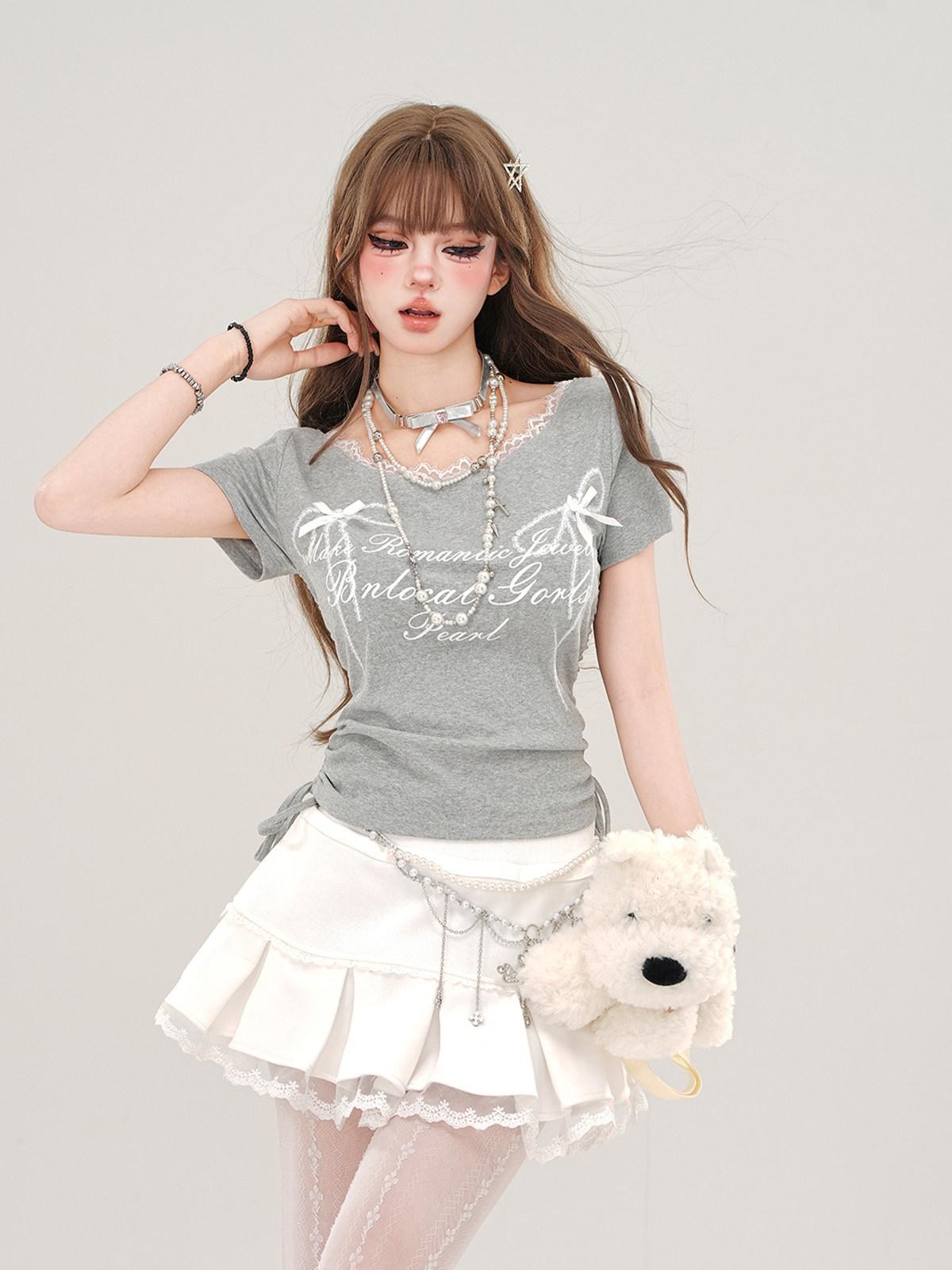 kelly kitty Rebellious Sexy Lace Drawstring Cropped Slim Women&