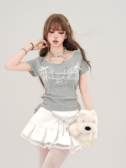 kelly kitty Rebellious Sexy Lace Drawstring Cropped Slim Women&