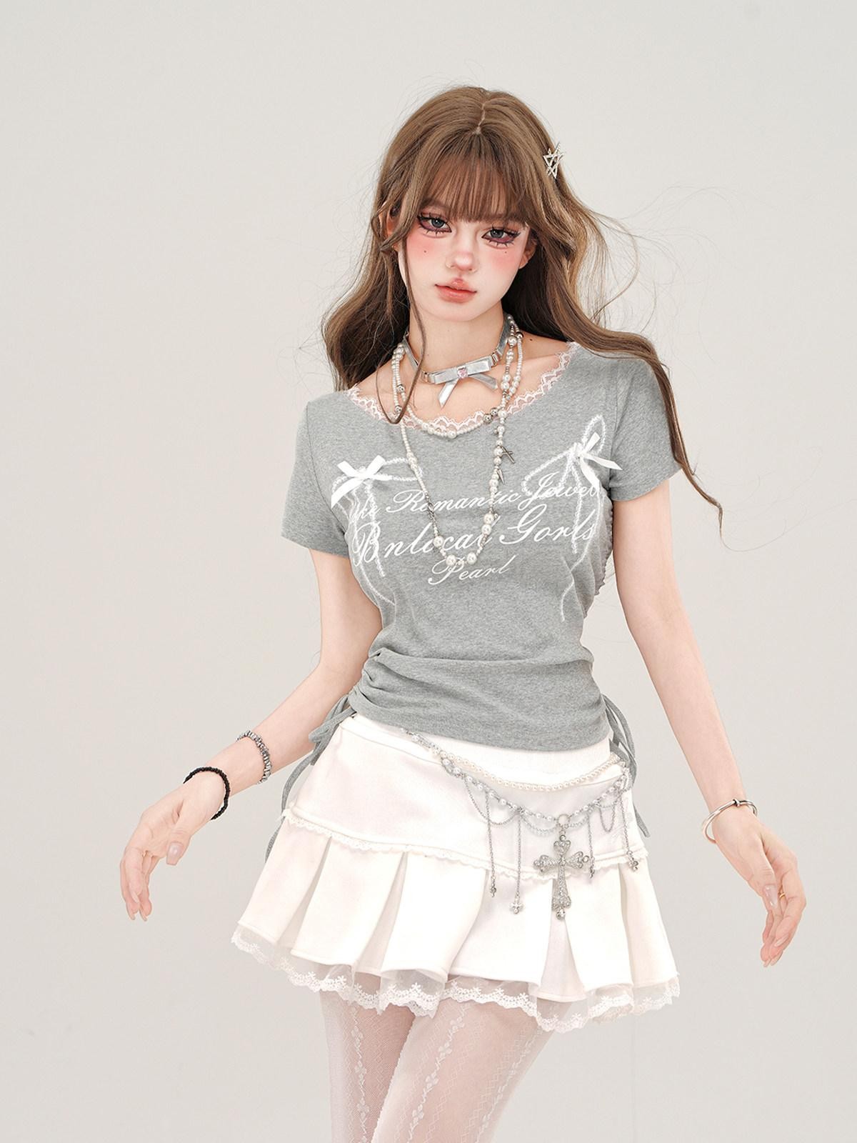 kelly kitty Rebellious Sexy Lace Drawstring Cropped Slim Women&