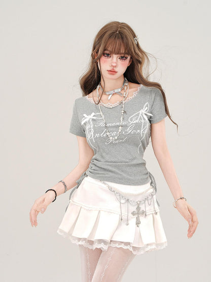 kelly kitty Rebellious Sexy Lace Drawstring Cropped Slim Women&
