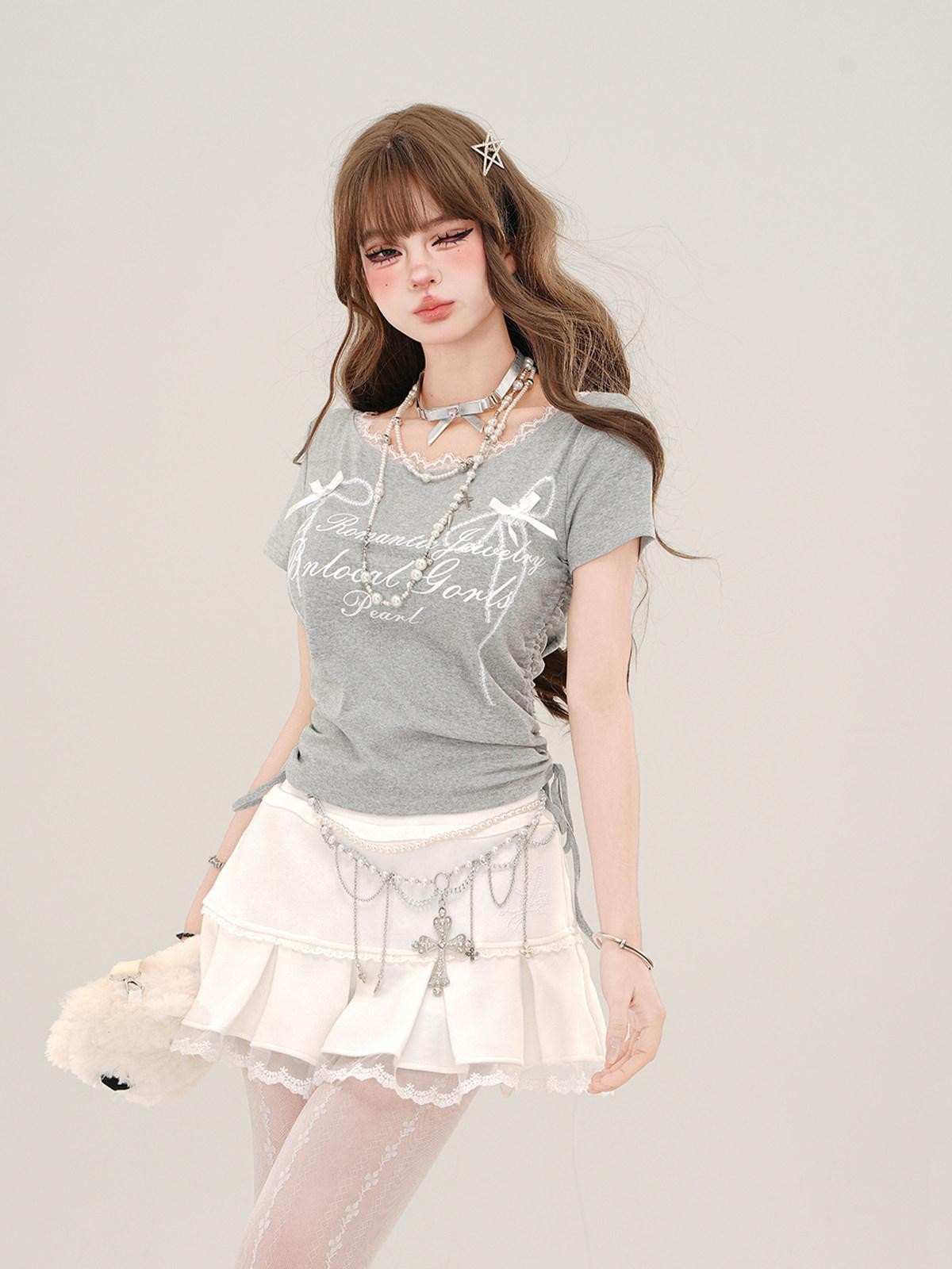 kelly kitty Rebellious Sexy Lace Drawstring Cropped Slim Women&