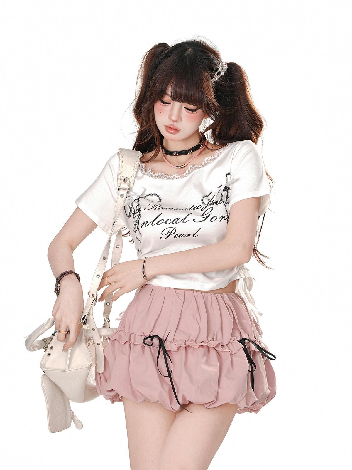kelly kitty Rebellious Sexy Lace Drawstring Cropped Slim Women&