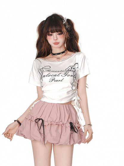 kelly kitty Rebellious Sexy Lace Drawstring Cropped Slim Women&
