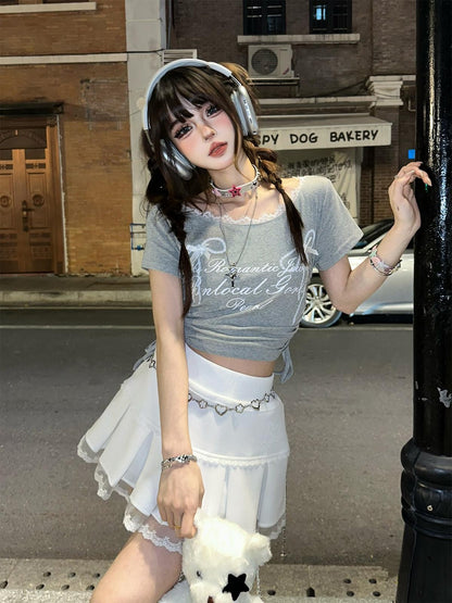 kelly kitty Rebellious Sexy Lace Drawstring Cropped Slim Women&