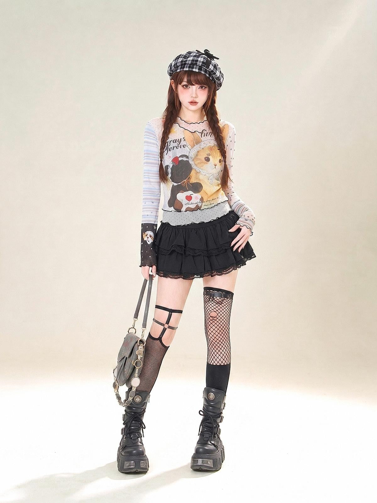 kelly kitty Ruffled Layered Lace High Waist Women&