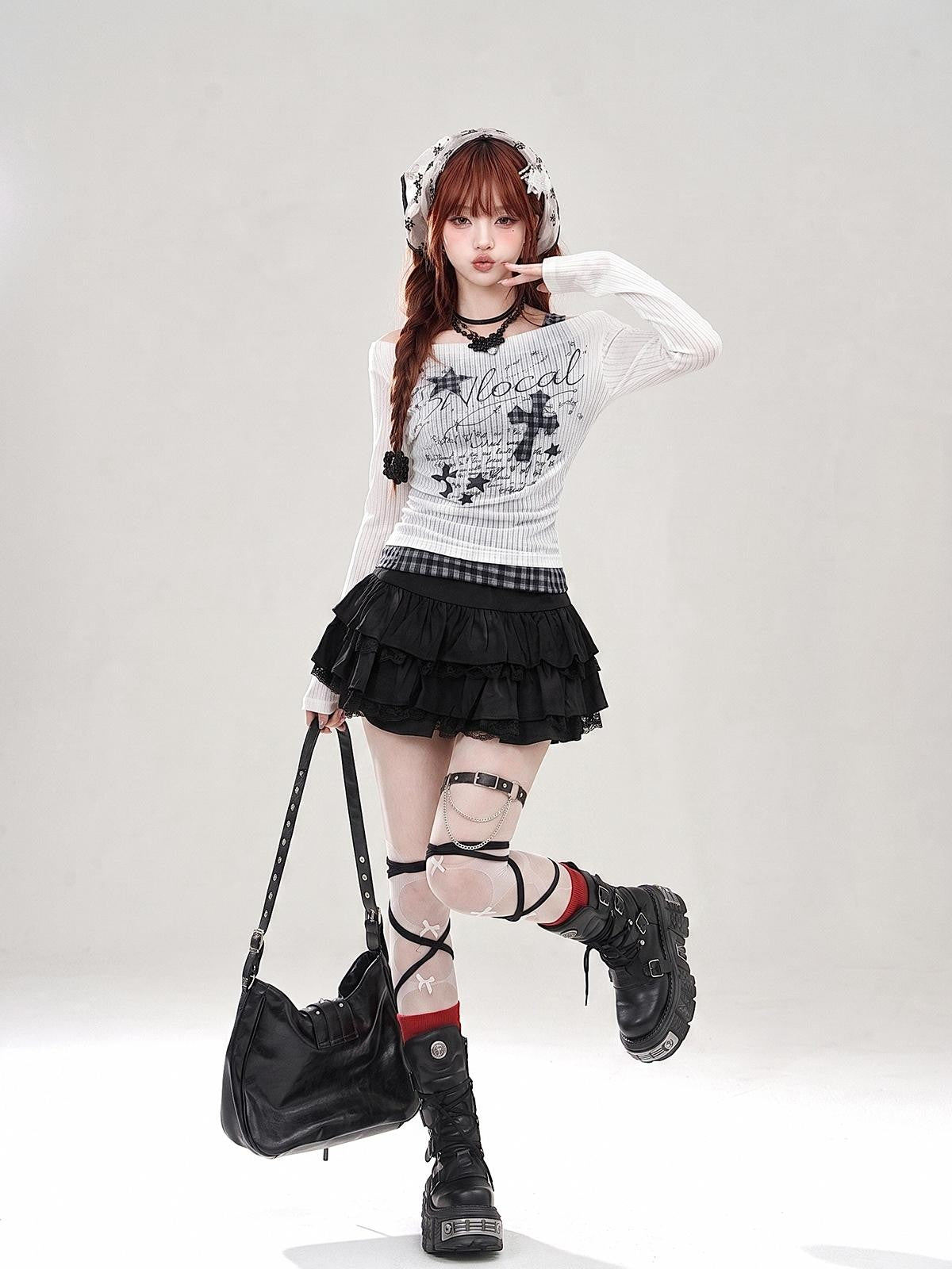 kelly kitty Ruffled Layered Lace High Waist Women&