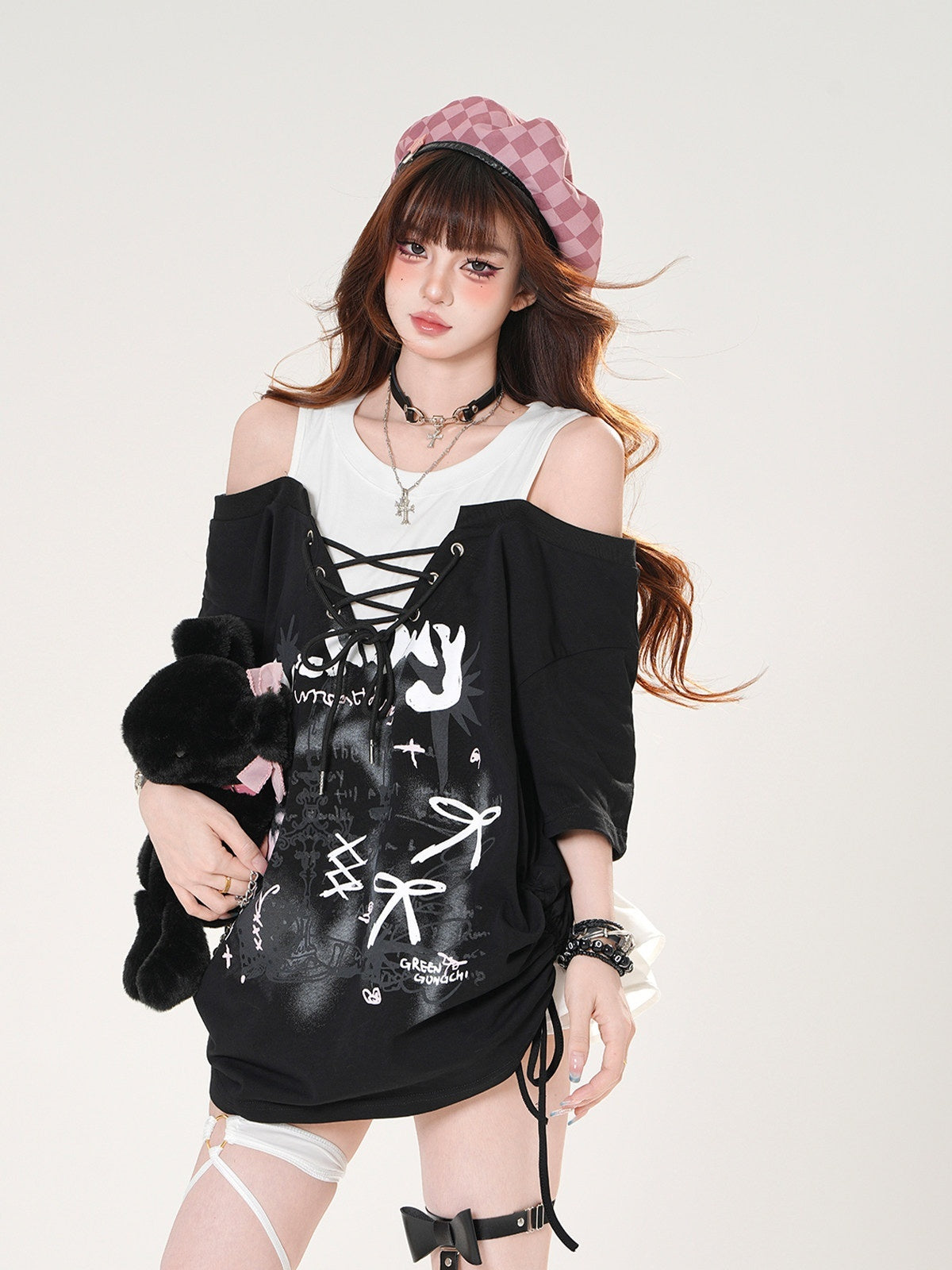 kelly_kitty_Seaside_Garden_Faux_Layered_Drawstring_Slimming_Women&