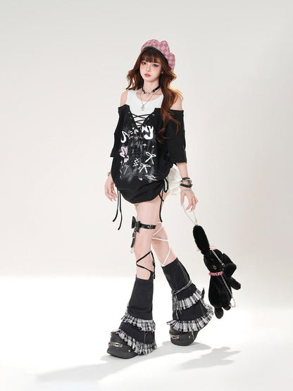 kelly kitty Seaside Garden Faux Layered Drawstring Slimming Women&