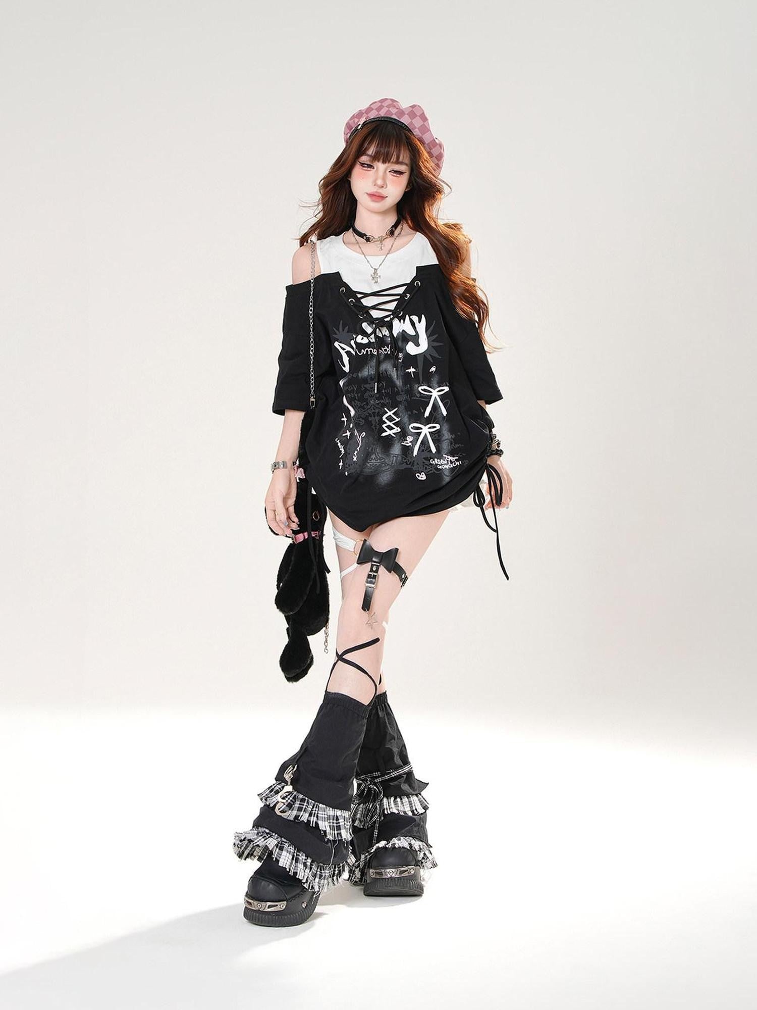 kelly kitty Seaside Garden Faux Layered Drawstring Slimming Women&