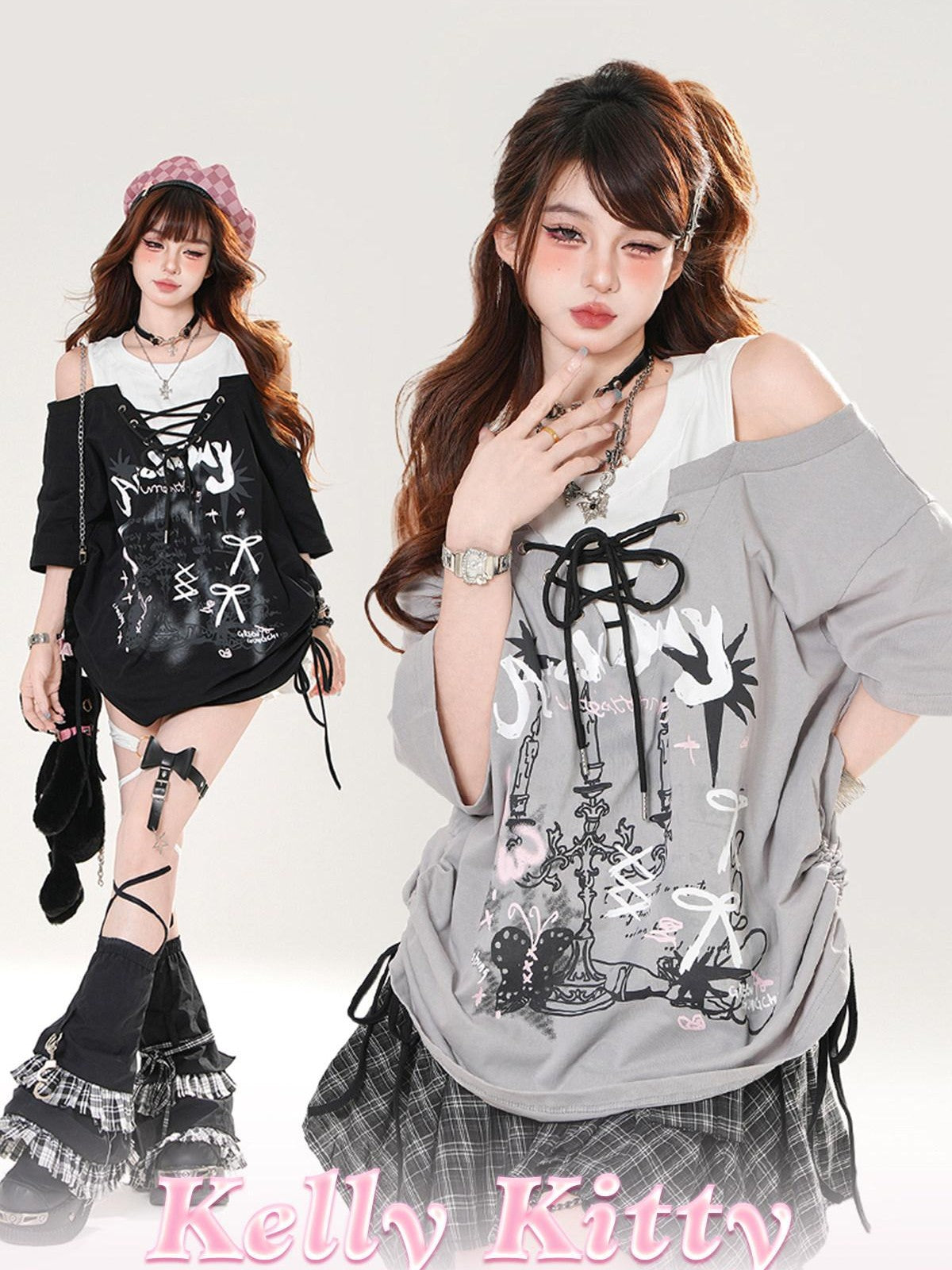 kelly kitty Seaside Garden Faux Layered Drawstring Slimming Women&