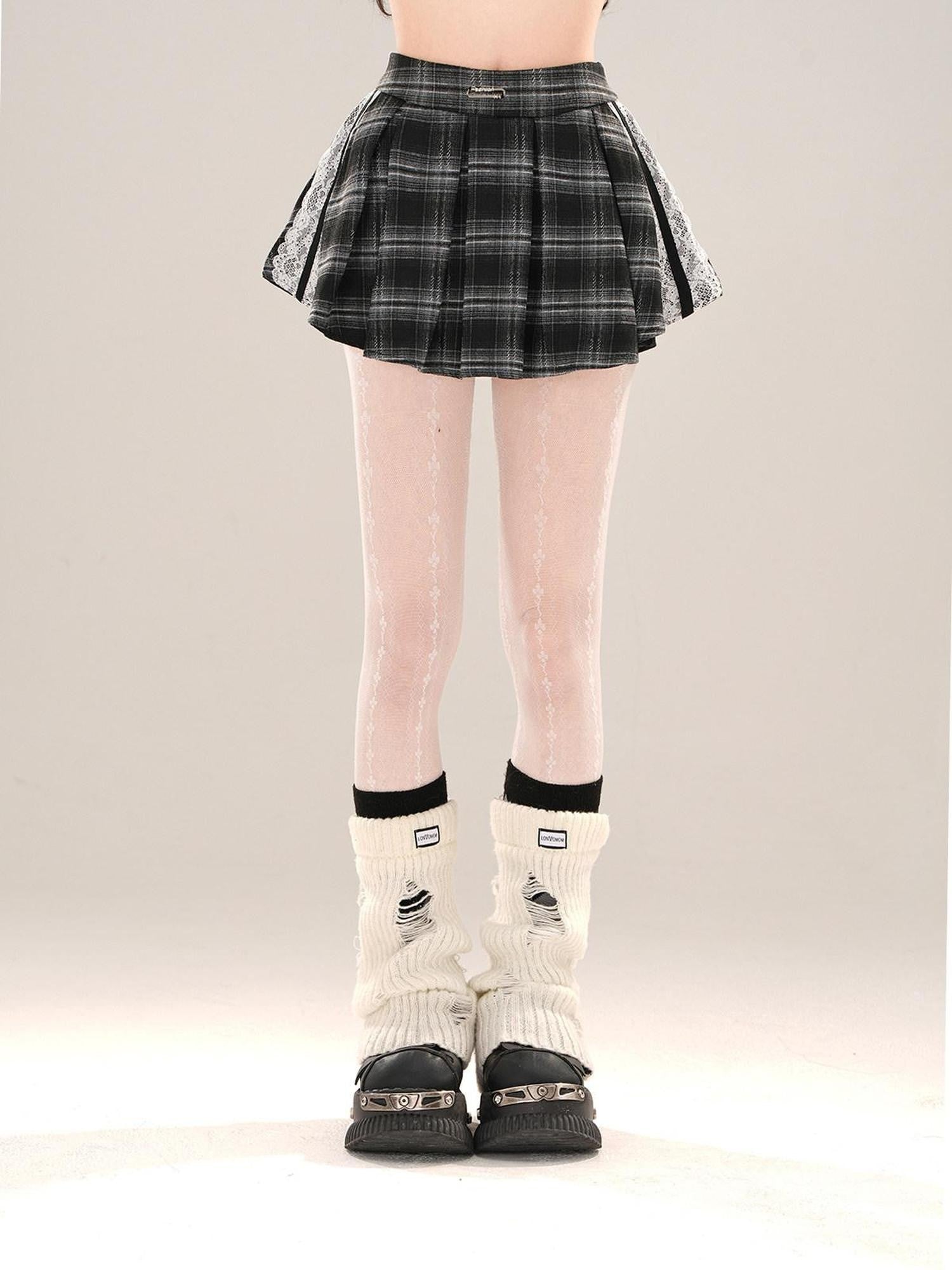 kelly kitty Slimming Mini Glen Plaid Lace Trimmed Women&