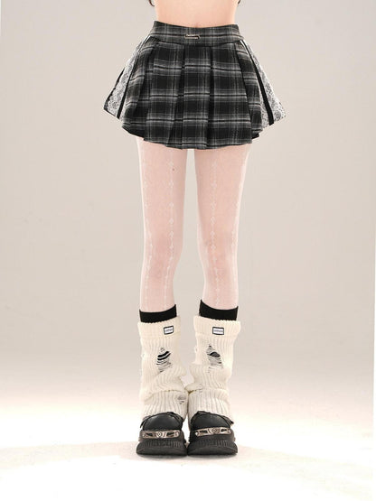 kelly kitty Slimming Mini Glen Plaid Lace Trimmed Women&