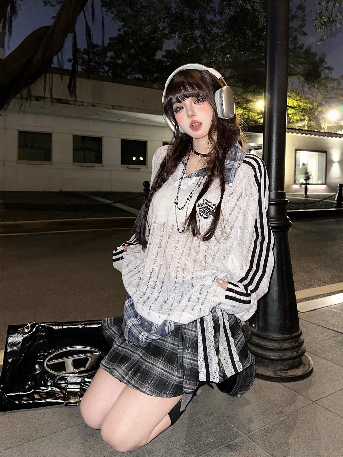 kelly kitty Slimming Mini Glen Plaid Lace Trimmed Women&