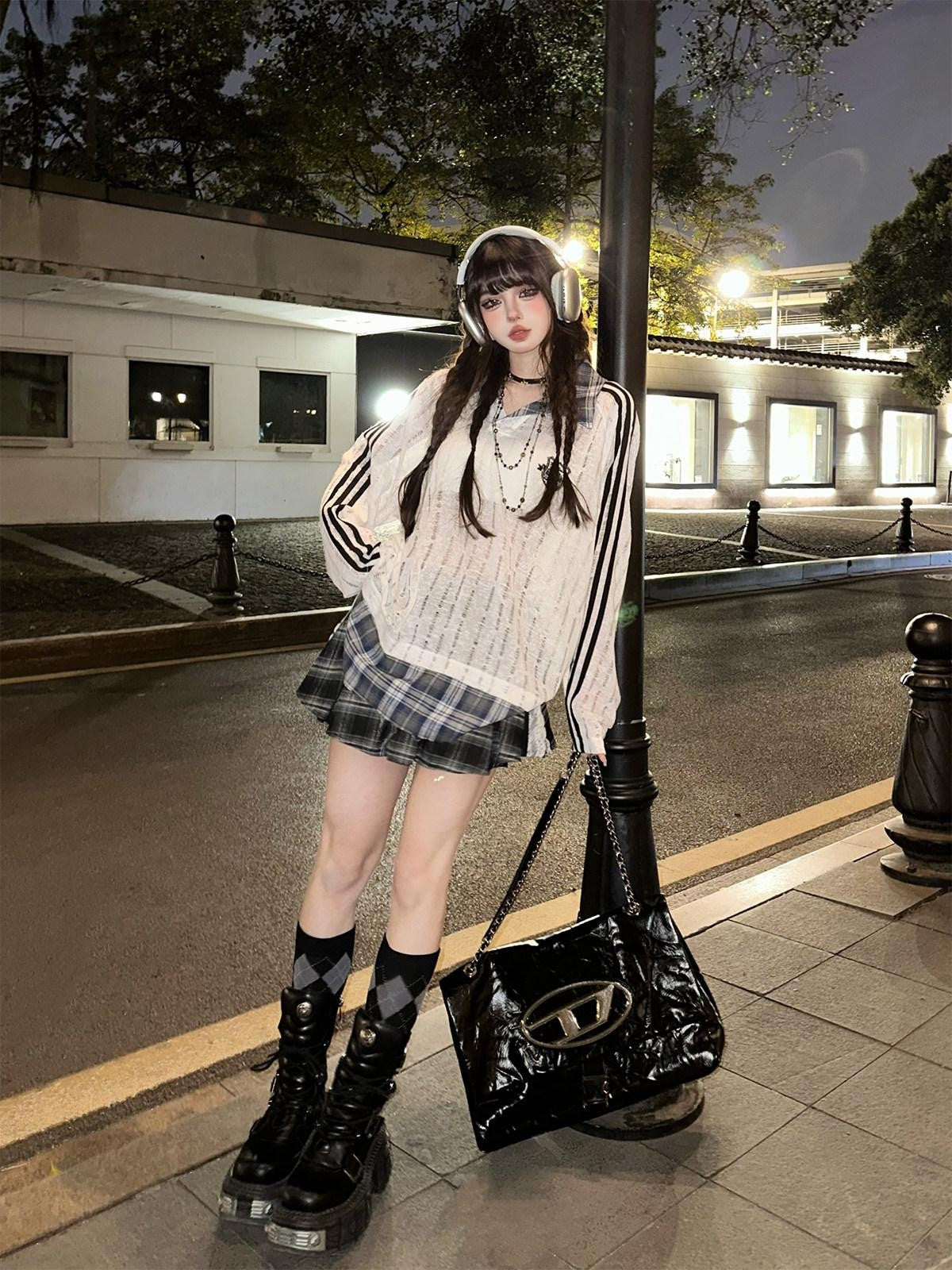 kelly kitty Slimming Mini Glen Plaid Lace Trimmed Women&