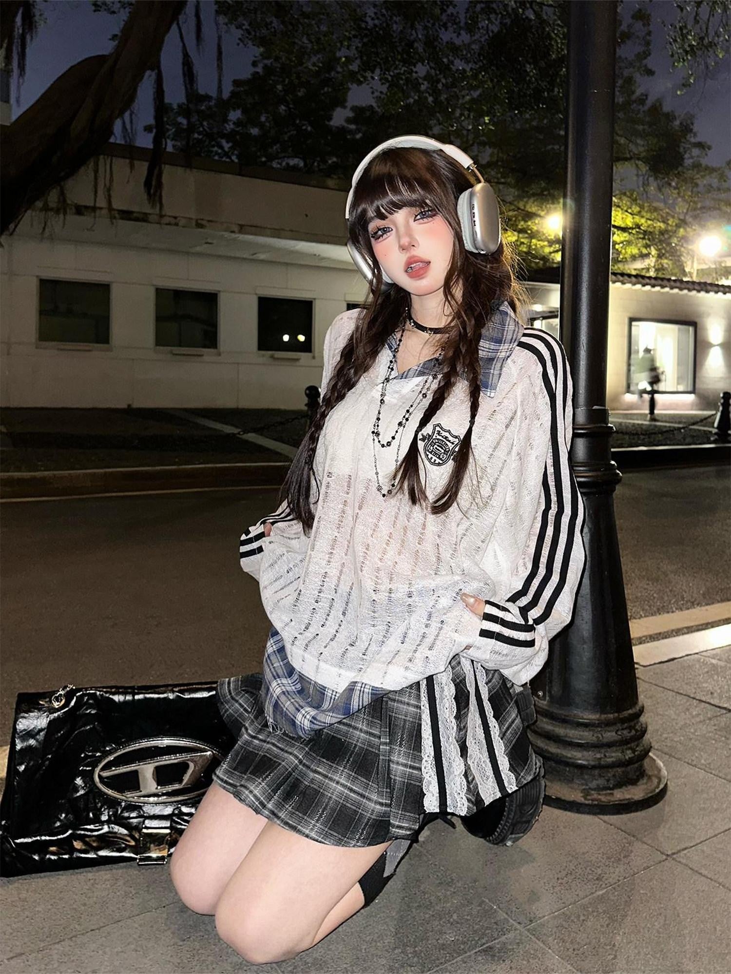 kelly kitty Slimming Mini Glen Plaid Lace Trimmed Women&