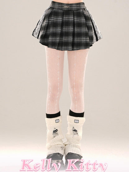 kelly kitty Slimming Mini Glen Plaid Lace Trimmed Women&