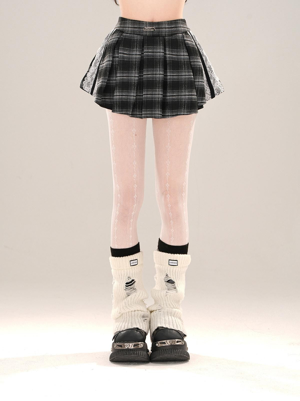 kelly kitty Slimming Mini Glen Plaid Lace Trimmed Women&