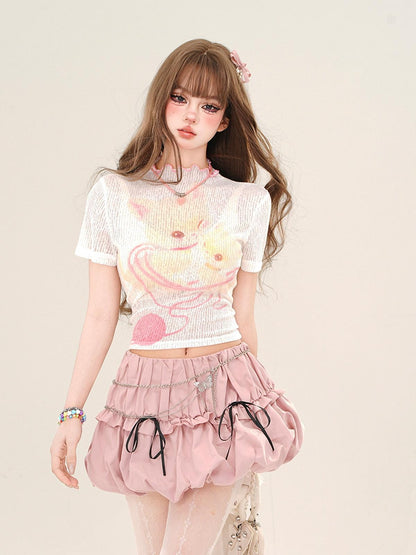 kelly kitty Soft Milk Candy Pastel Cloud Motif Print Women&