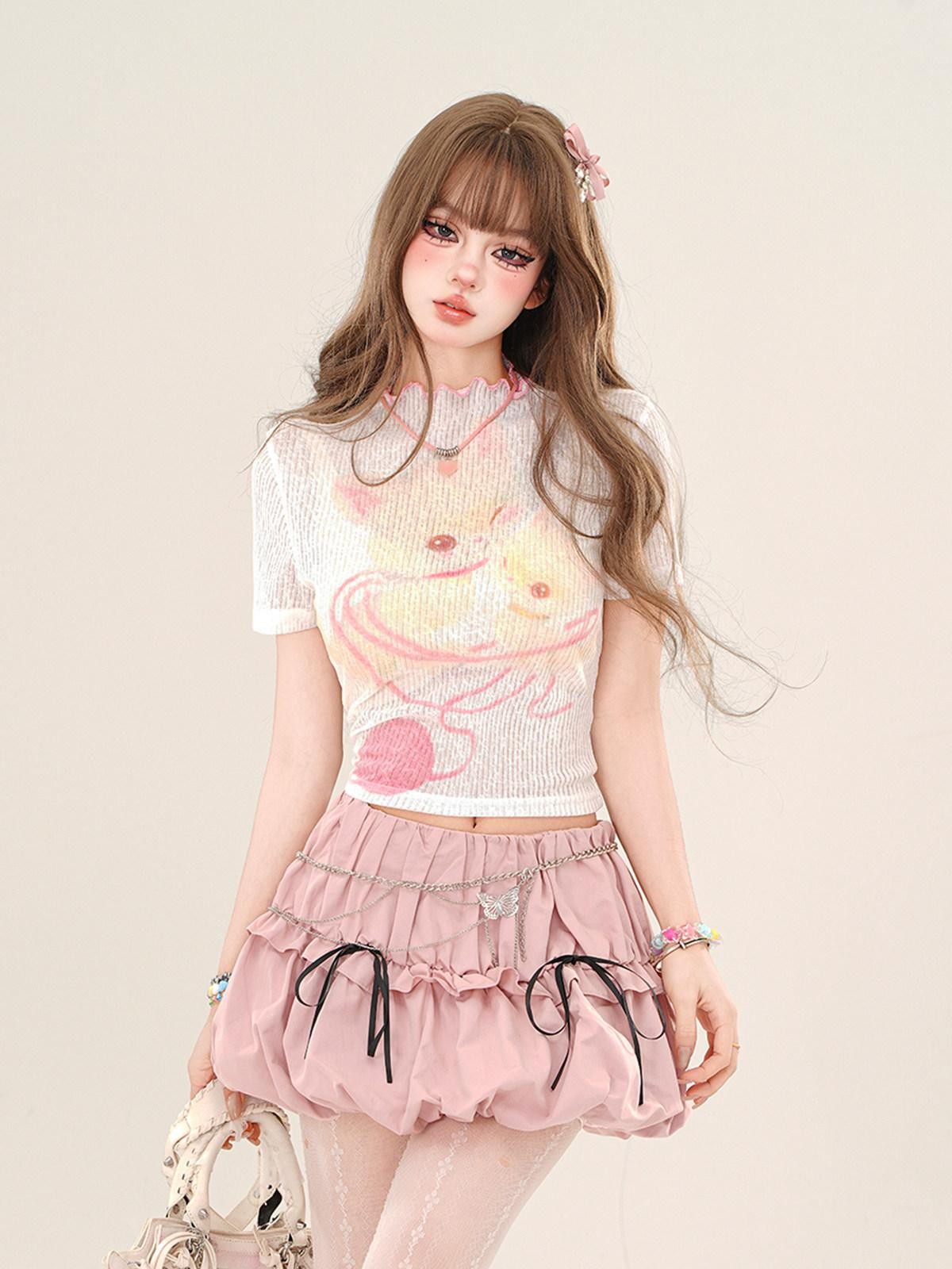 kelly kitty Soft Milk Candy Pastel Cloud Motif Print Women&
