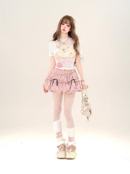 kelly kitty Soft Milk Candy Pastel Cloud Motif Print Women&