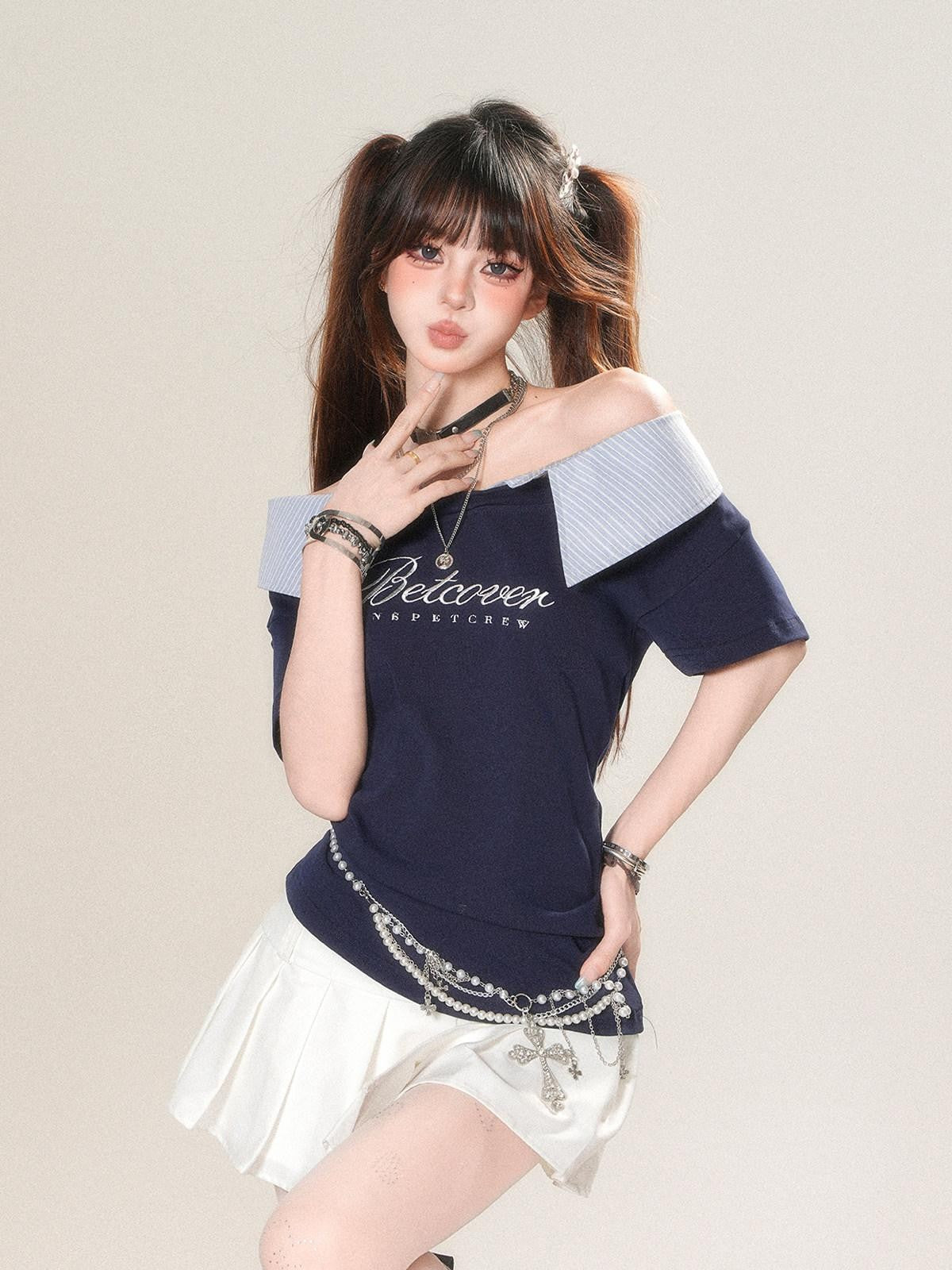 kelly kitty Soft White Striped Patchwork Waist Cinch Women&