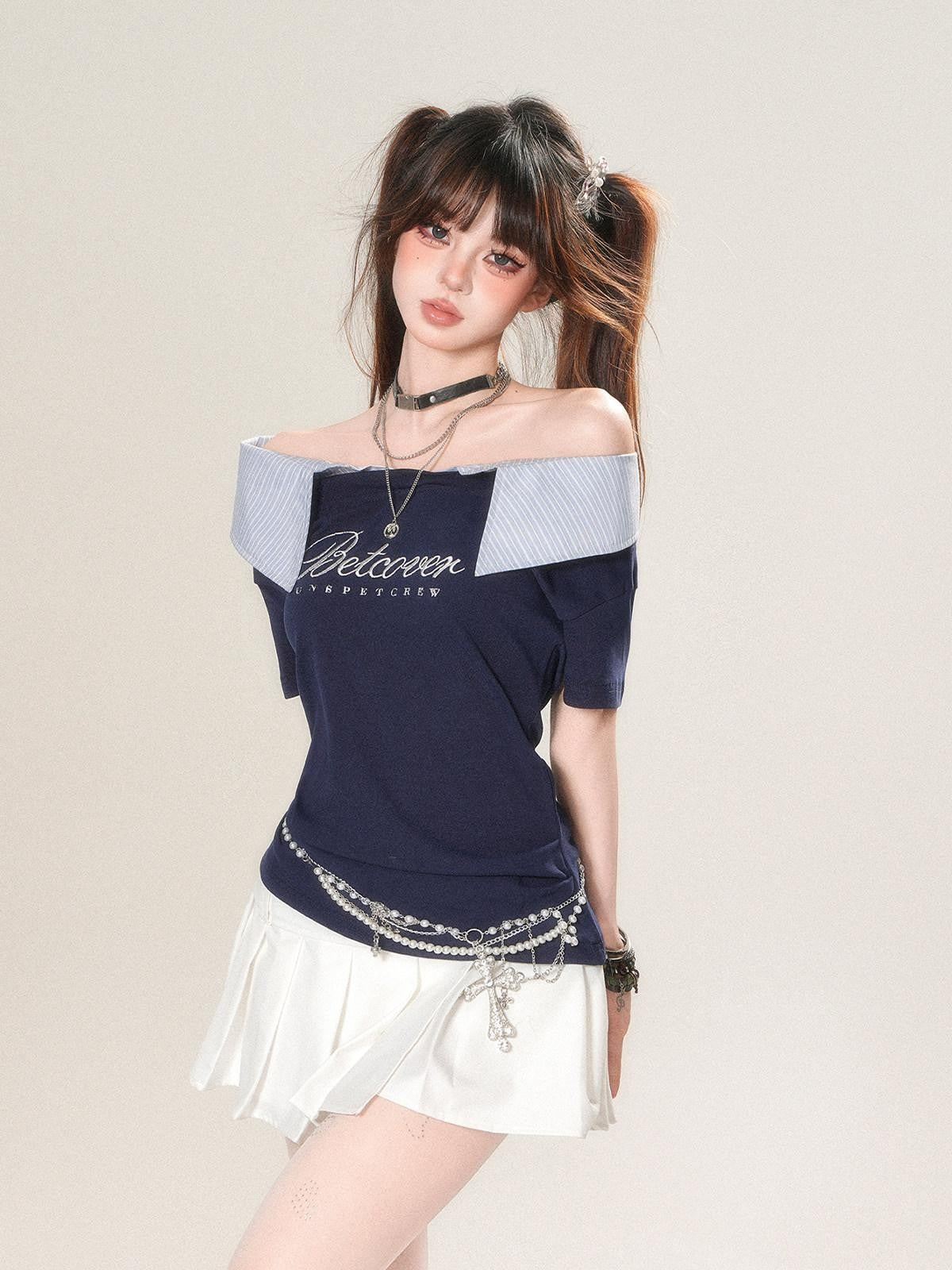 kelly kitty Soft White Striped Patchwork Waist Cinch Women&