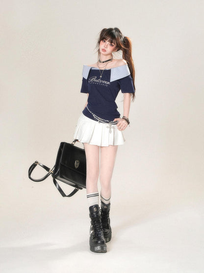 kelly kitty Soft White Striped Patchwork Waist Cinch Women&
