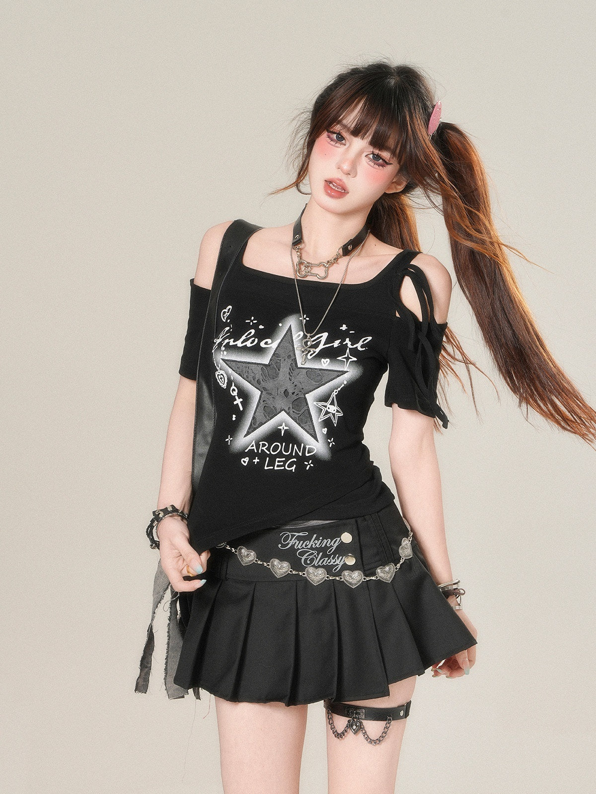 kelly_kitty_Starry_Galaxy_Faux_Two_Piece_Slim_Short_Sleeve_Women&