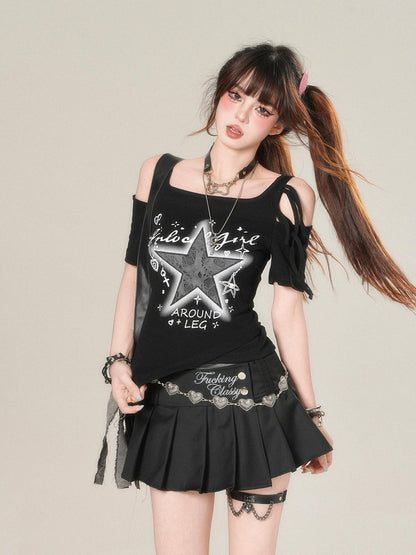 kelly kitty Starry Galaxy Faux Two Piece Slim Short Sleeve Women&