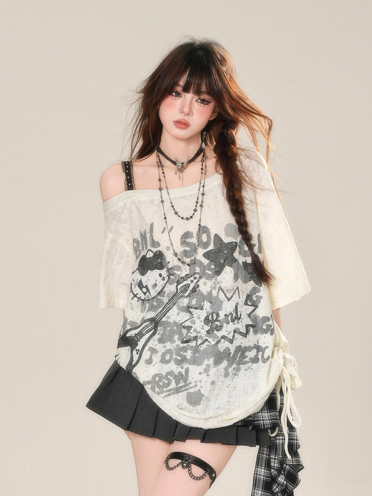 kelly kitty Street Graffiti One Shoulder Women&