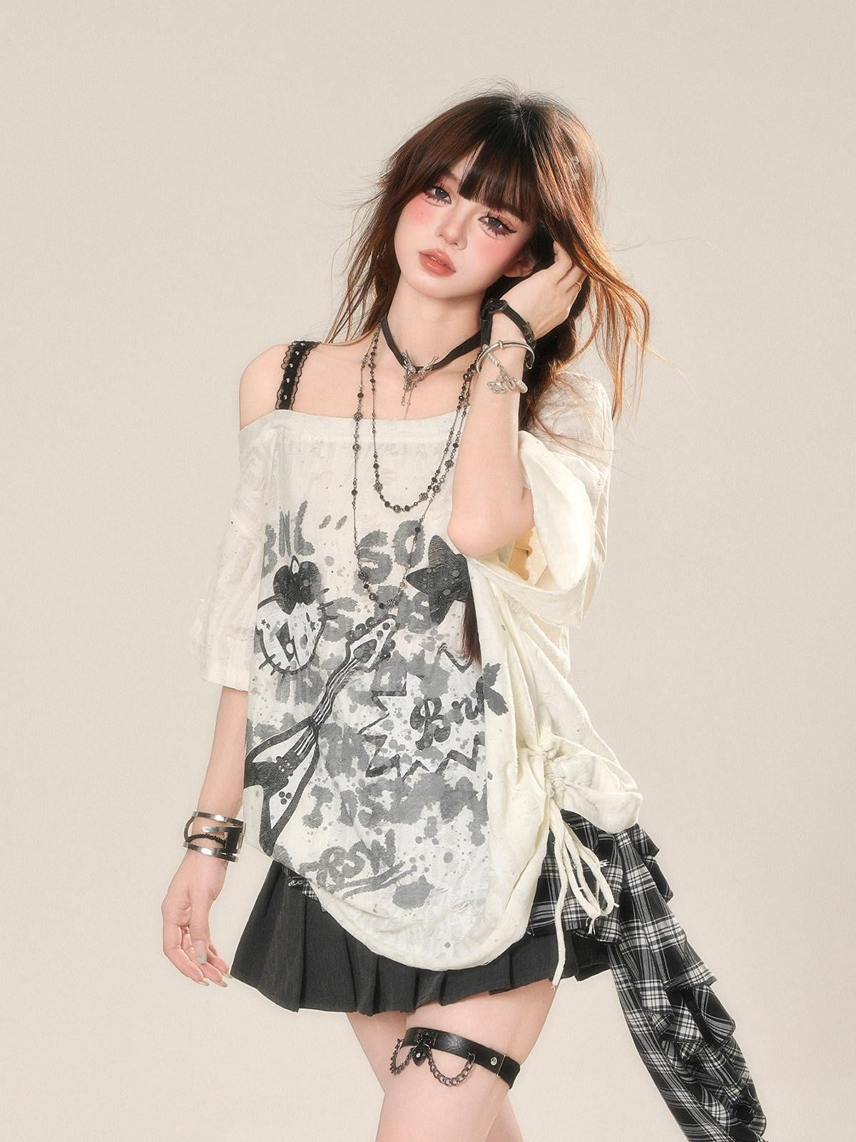 kelly kitty Street Graffiti One Shoulder Women&