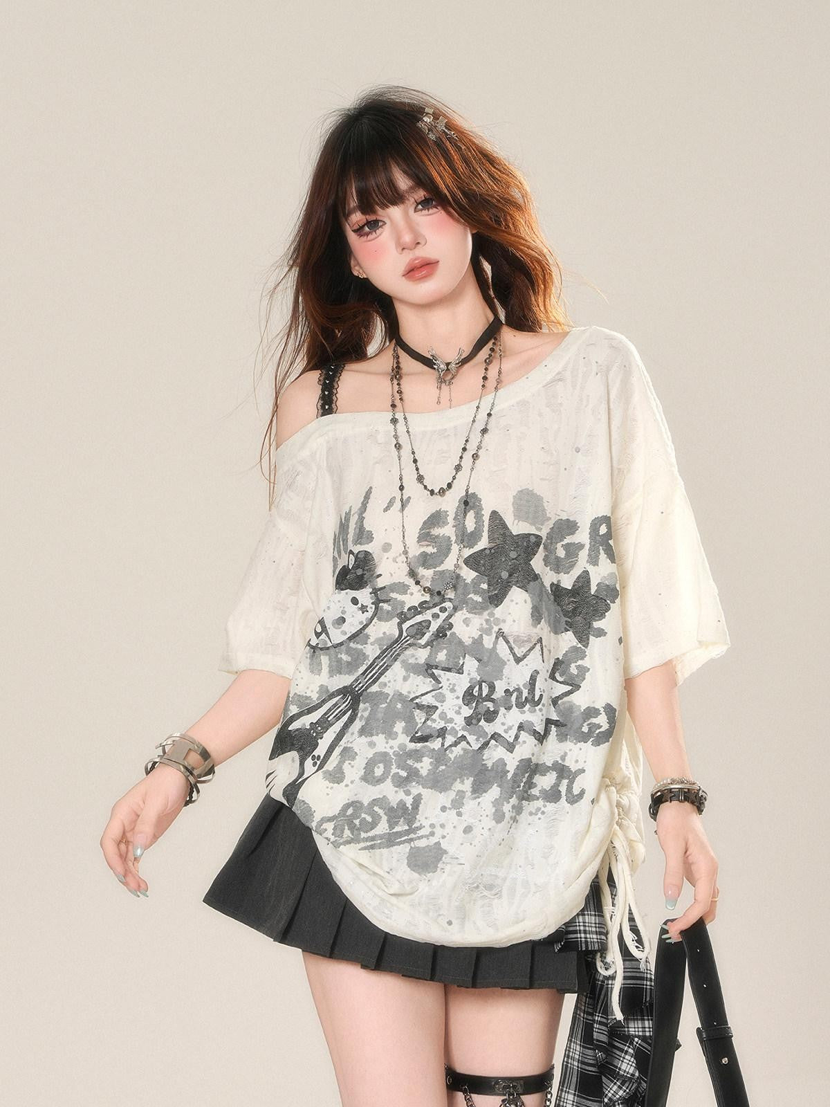 kelly kitty Street Graffiti One Shoulder Women&