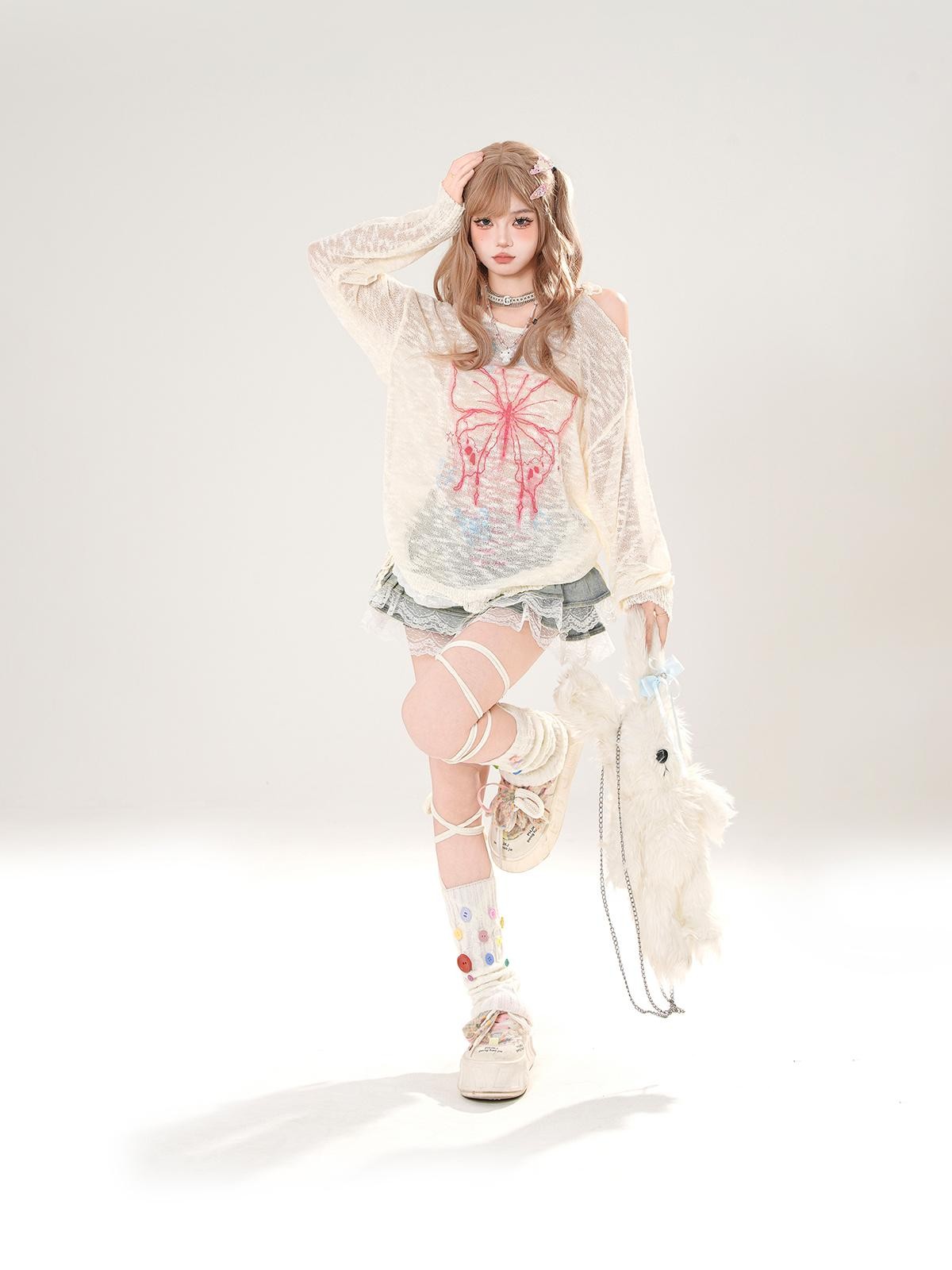 kelly kitty Sweet Tassel Openwork Knit Animal Print Women&