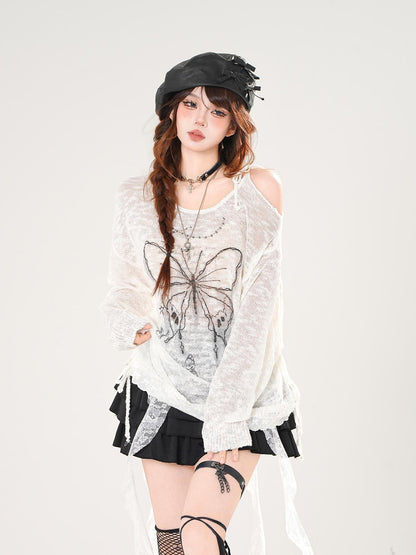 kelly kitty Sweet Tassel Openwork Knit Animal Print Women&