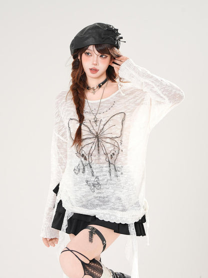 kelly kitty Sweet Tassel Openwork Knit Animal Print Women&
