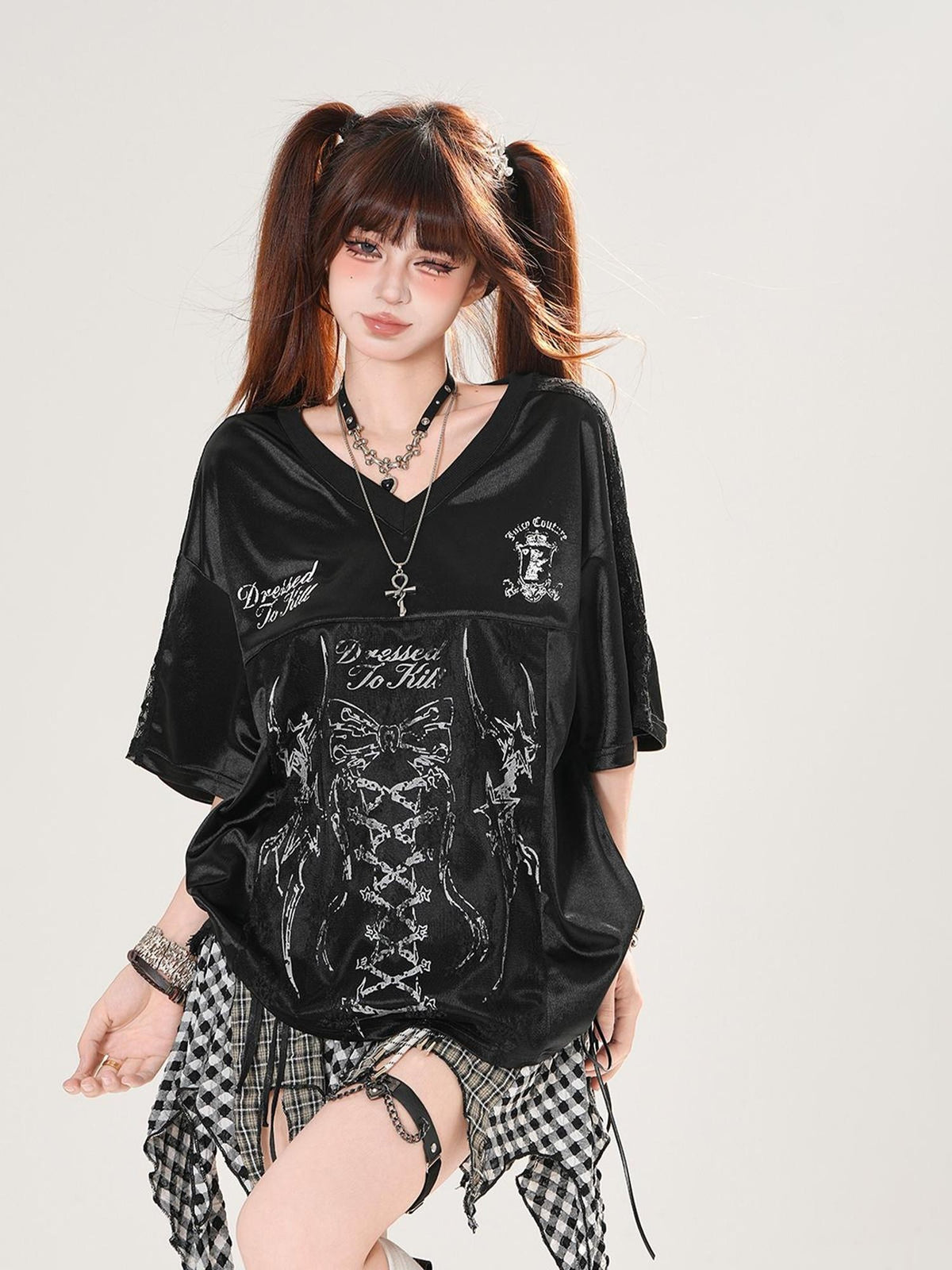 kelly kitty Urban Commuter Creative Print V-neck Women&