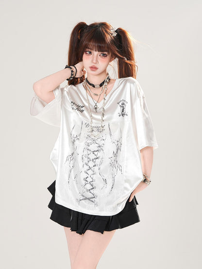 kelly kitty Urban Commuter Creative Print V-neck Women&