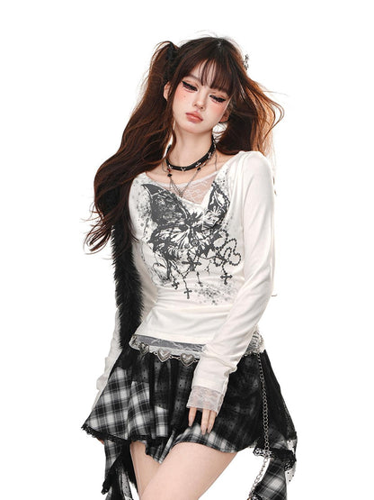 kelly kitty V-neck Lace Panel Slimming Layering Women&