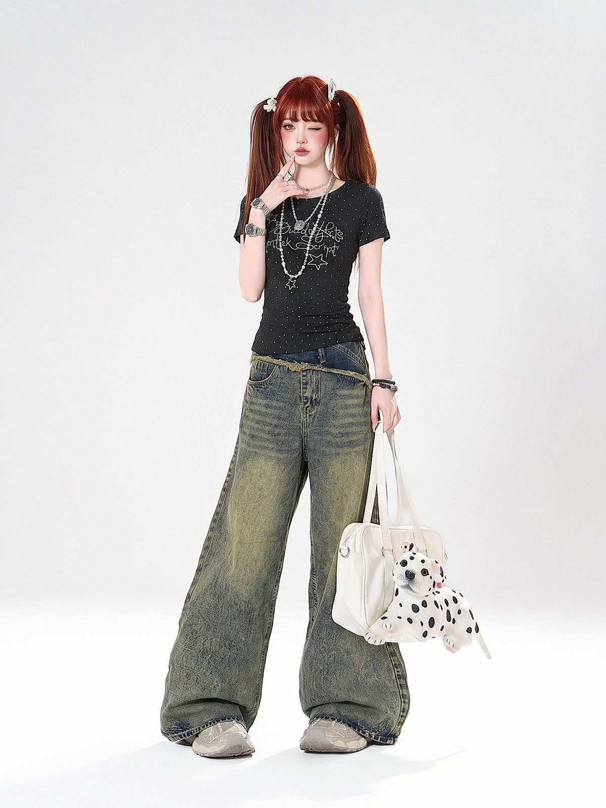 kelly kitty Vintage American Straight Loose High Waist Women&