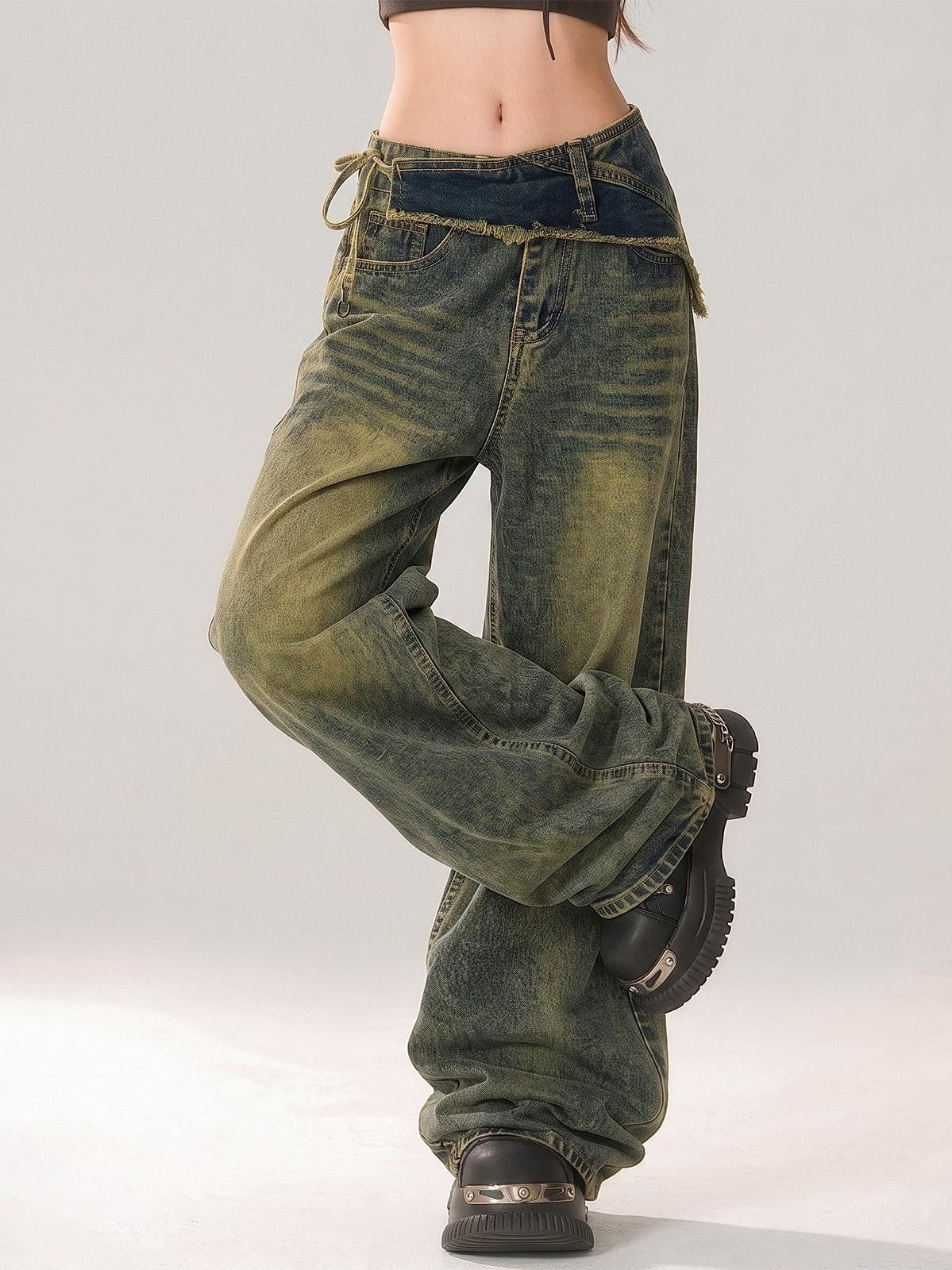 kelly kitty Vintage American Straight Loose High Waist Women&