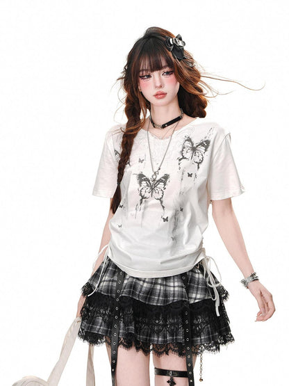 kelly kitty White Butterfly Lace Square Shoulder Slim Fit Women&