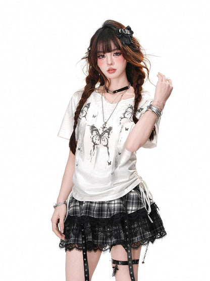 kelly kitty White Butterfly Lace Square Shoulder Slim Fit Women&