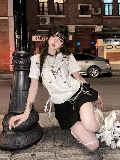 kelly kitty White Butterfly Lace Square Shoulder Slim Fit Women&